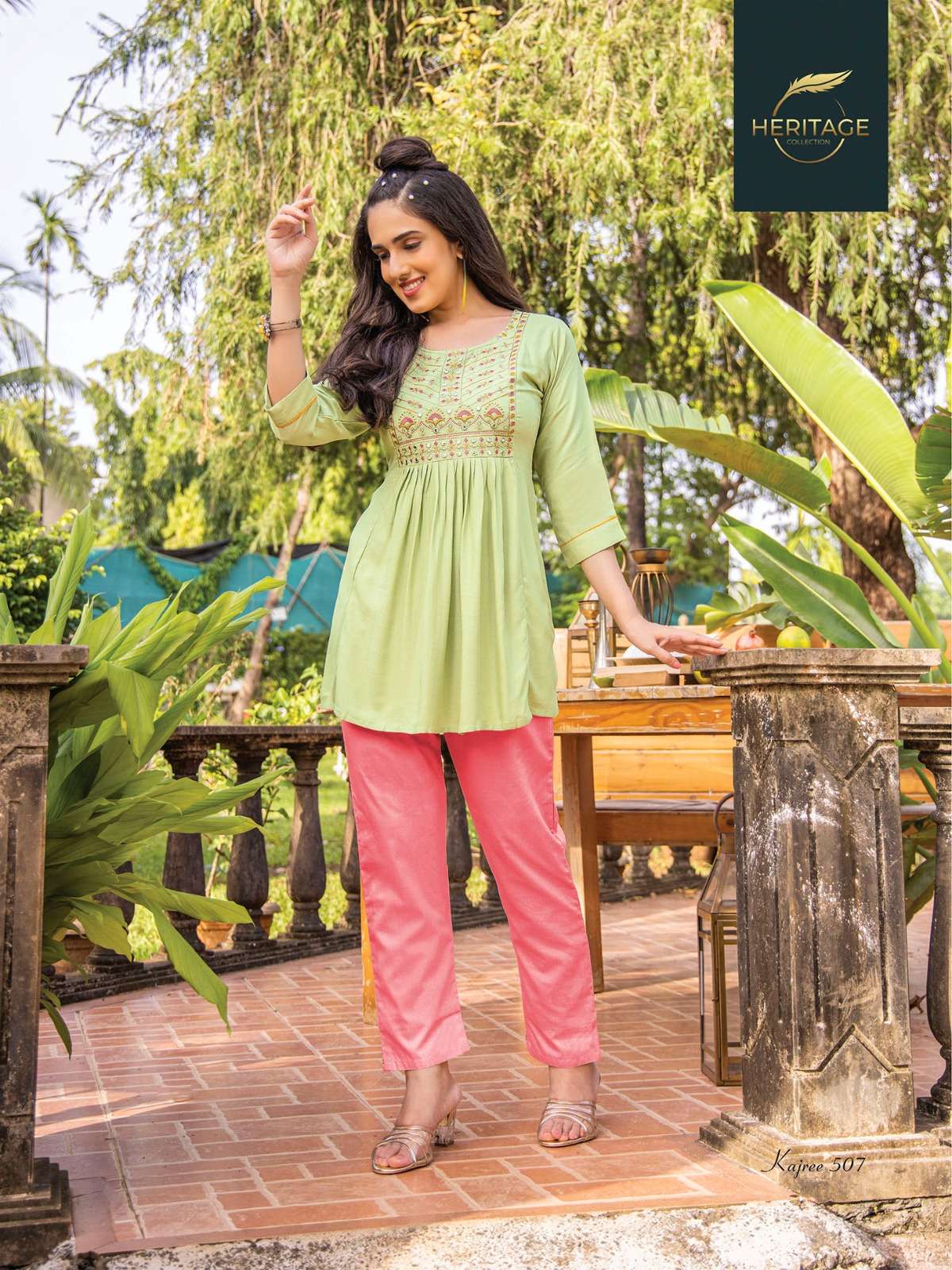 KAJREE VOL 3 RAYON SLUB DESIGNER SHORT KURTI WITH EMBROIDERY WORK BY HARITAGE BRAND 1007